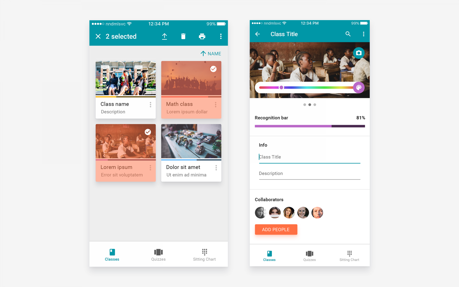 Left: selecting classes; right: editing the class. Left: selecting classes; right: editing the class.