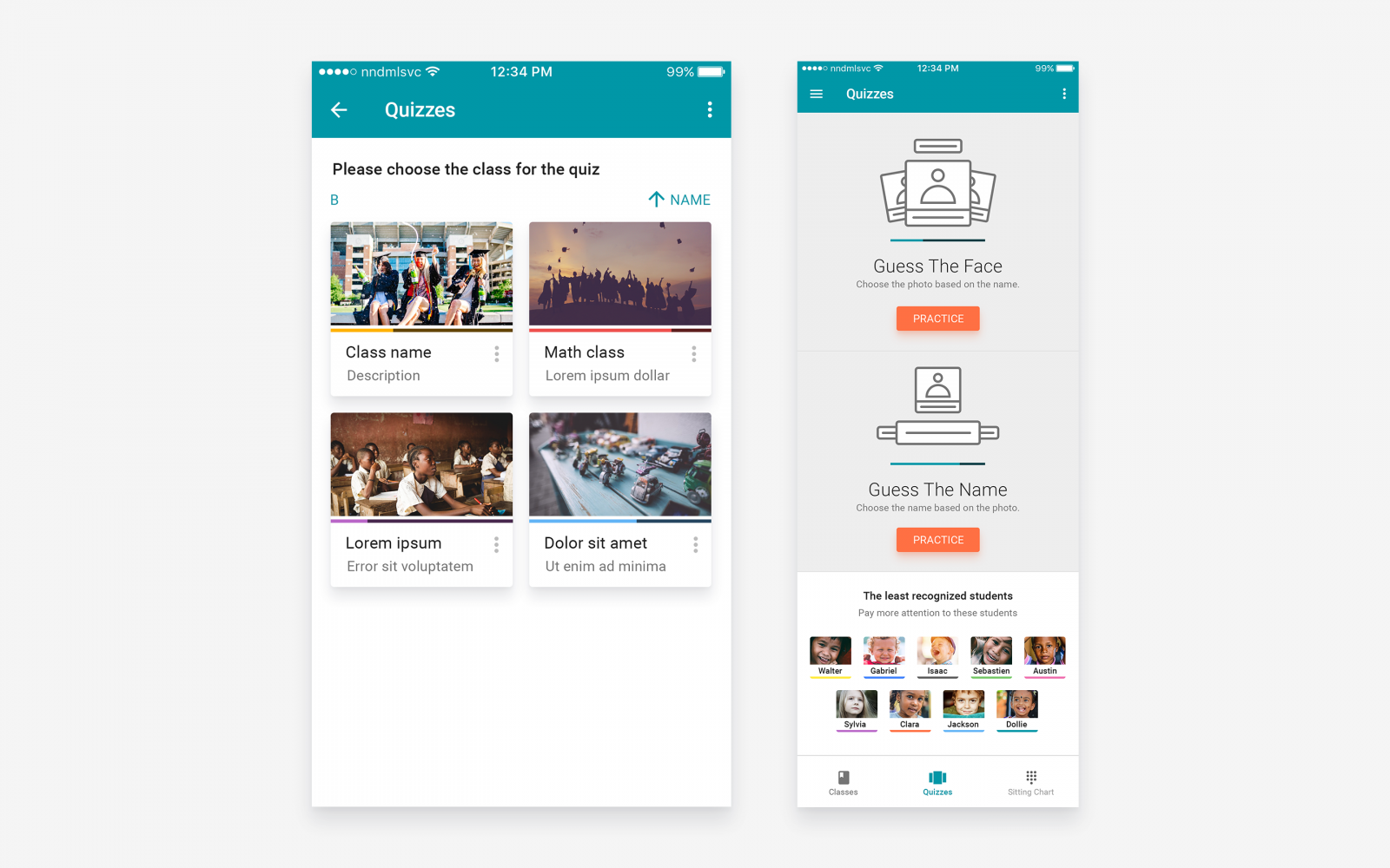 Select the class on the left. Quizzes on the right. Select the class on the left. Quizzes on the right.