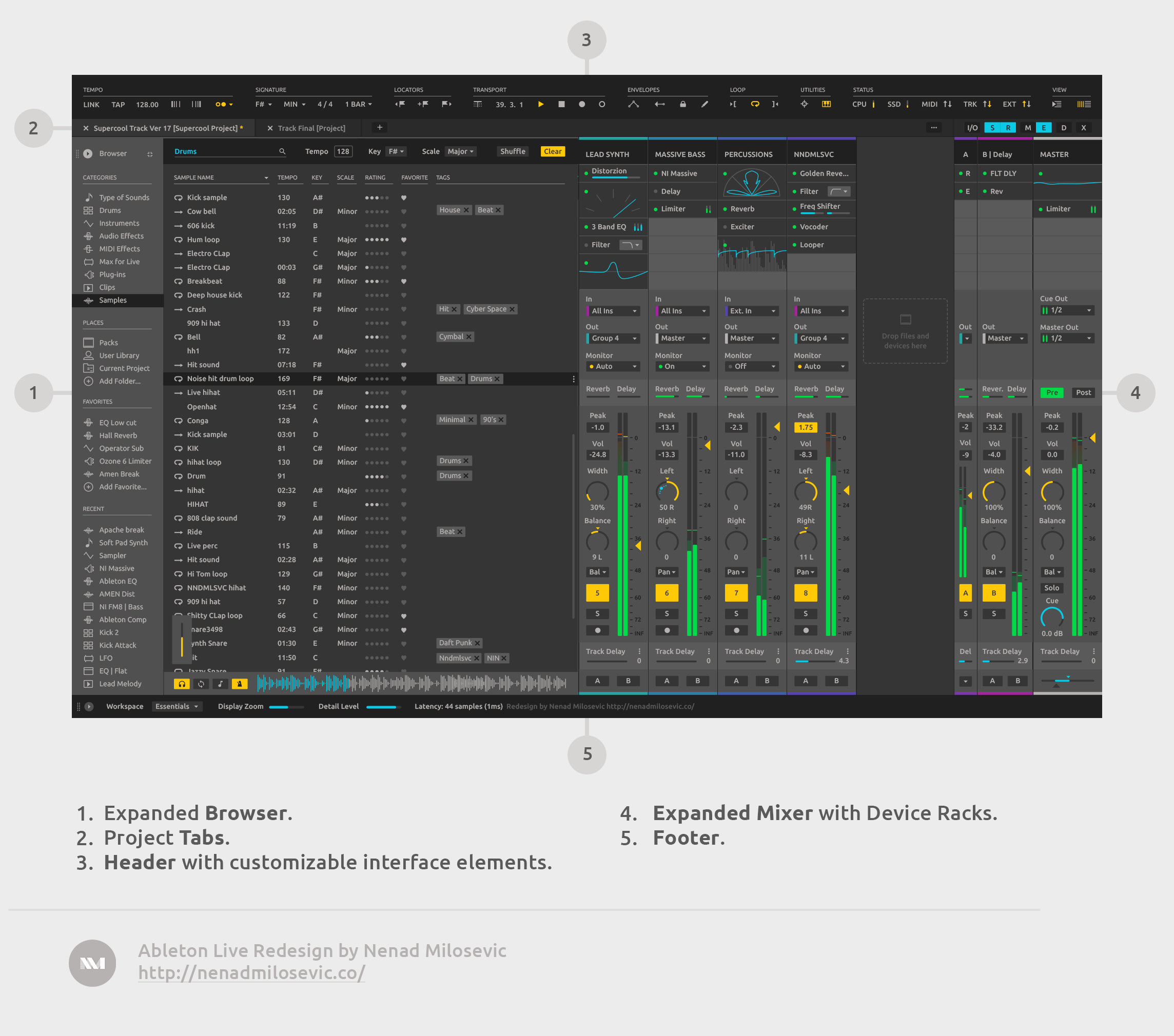 Expanded Browser and Expanded Mixer screen. Expanded Browser and Expanded Mixer screen.