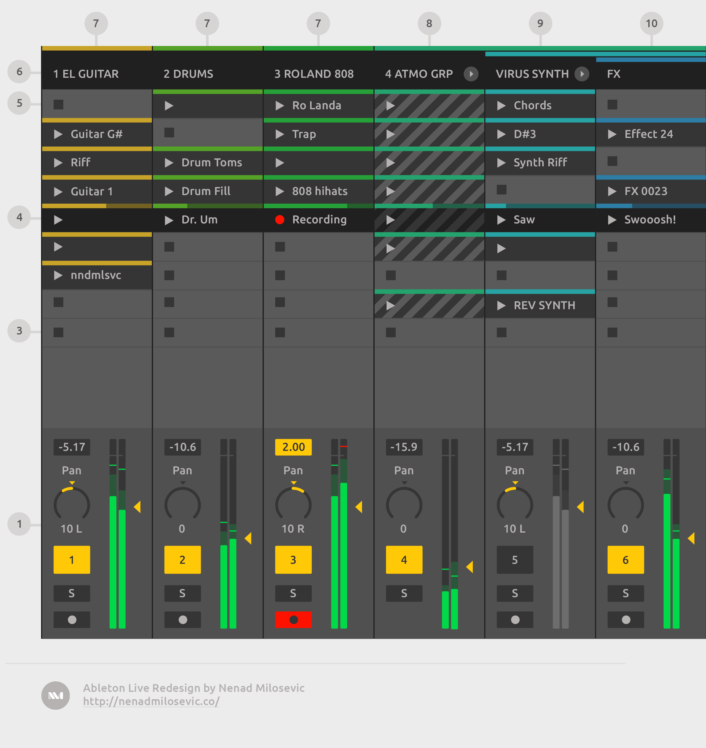 Simplified Session View with Mixer. Simplified Session View with Mixer.