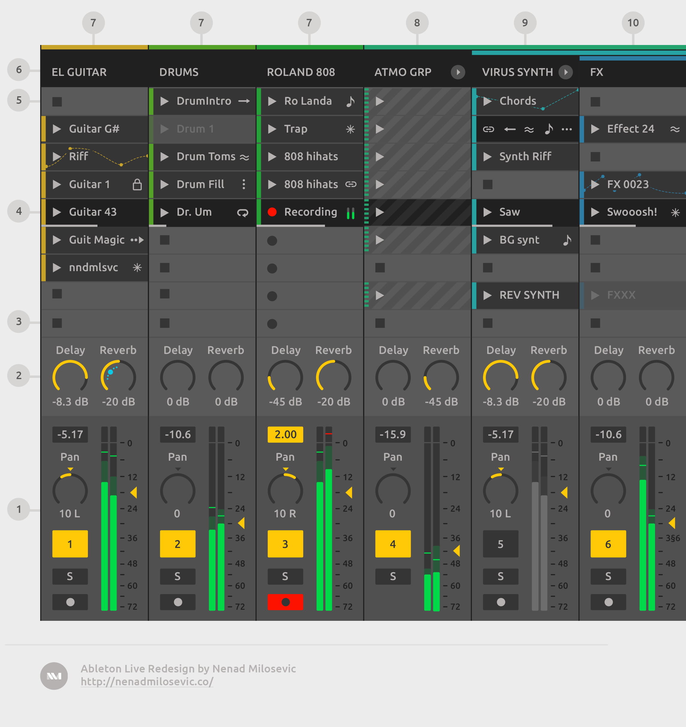 Session View with Clips and Mixer. Session View with Clips and Mixer.