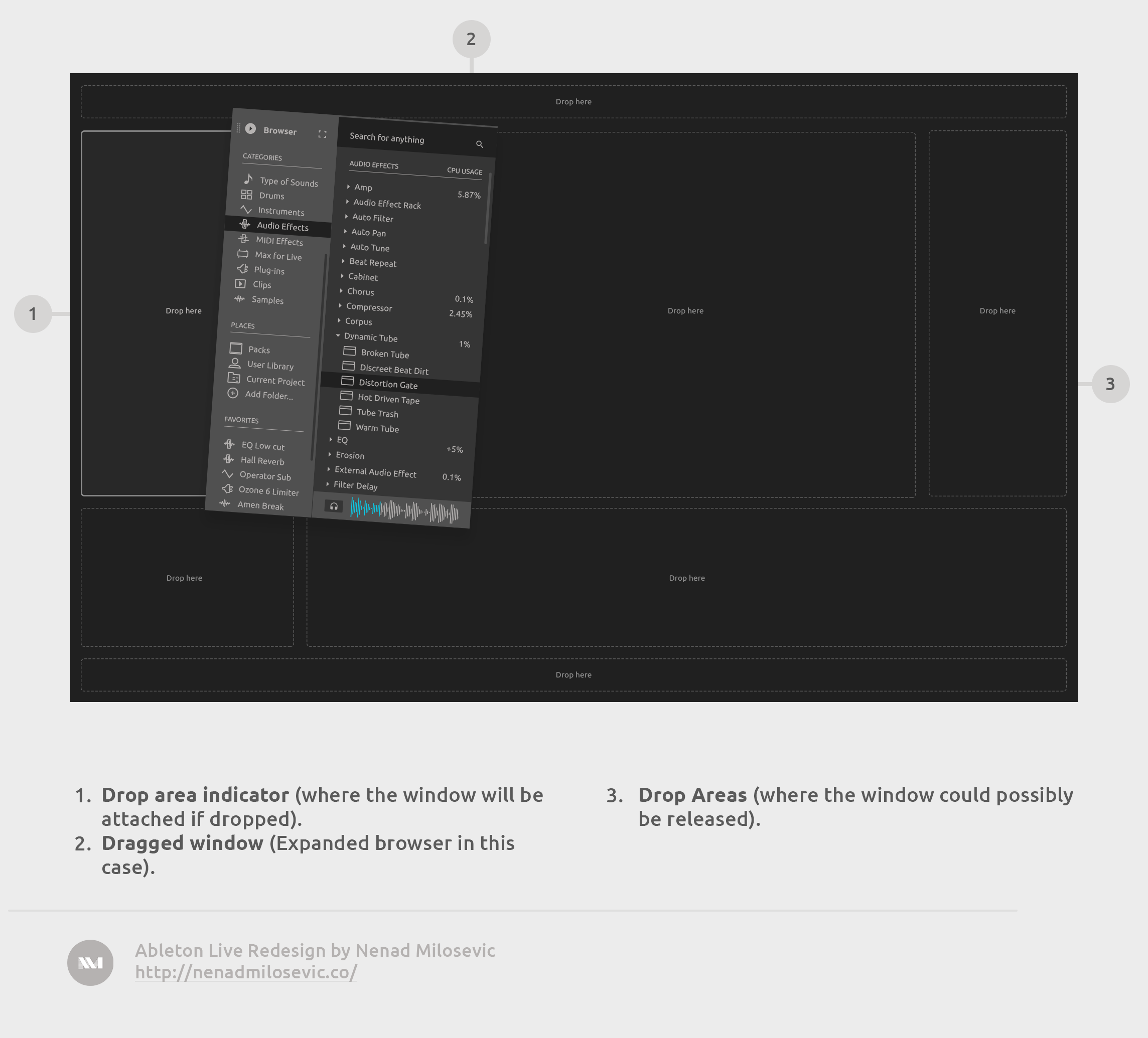 An example of detaching and dragging Browser window. An example of detaching and dragging Browser window.